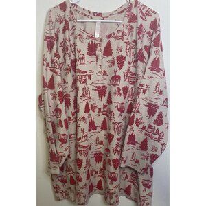 Cacique Sleep Shirt Top Long Sleeve Pajama Plus Size 30 32 Cabin Winter Deer